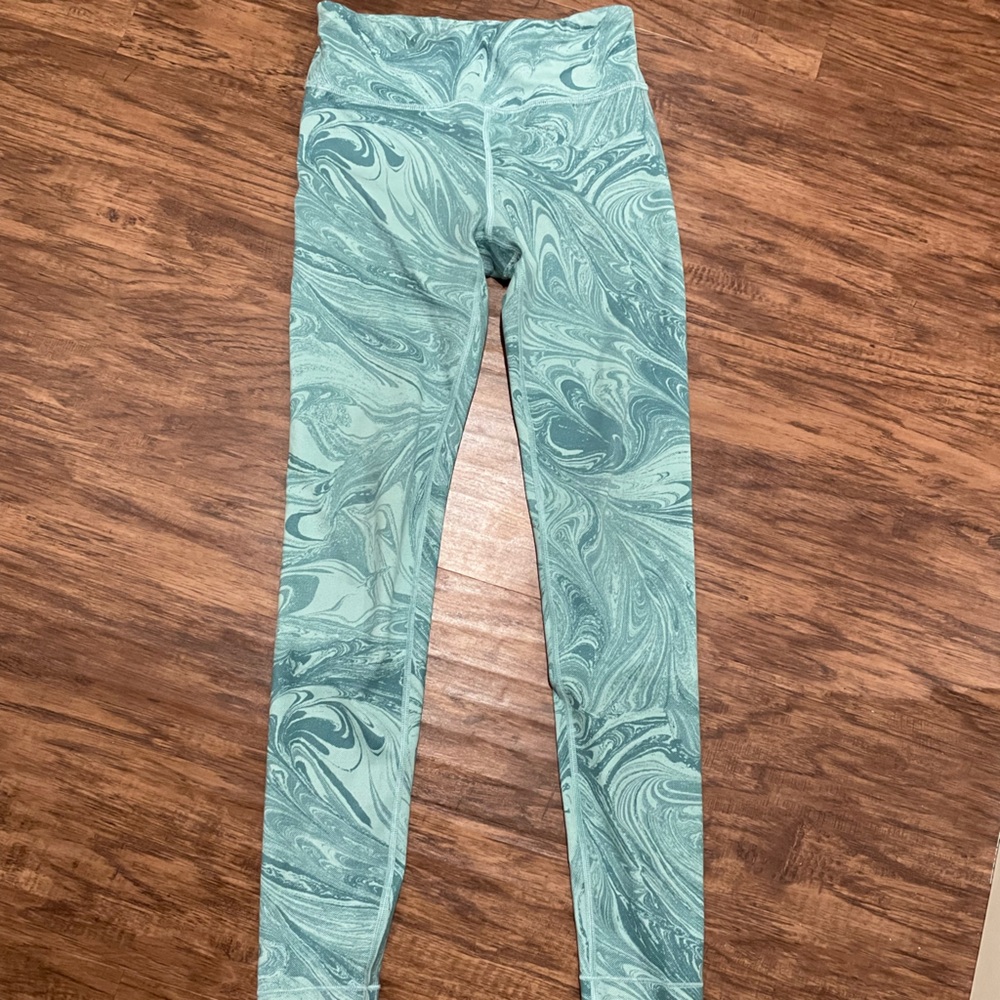 Athleta Girl High Rise Printed Chit Chat Tights Blue Gray